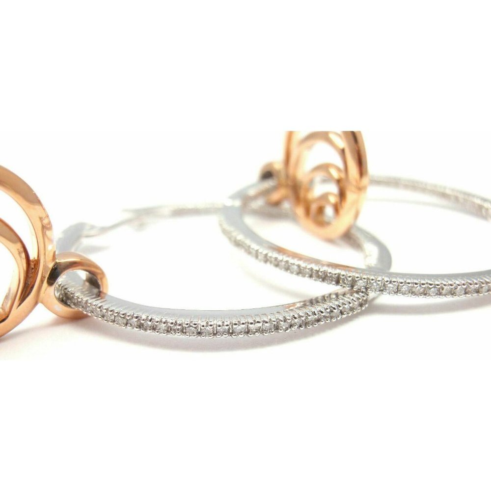Authentic! Damiani 18k Rose/white Gold Diamond Hoop Earrings​ - Picture 7 of 9